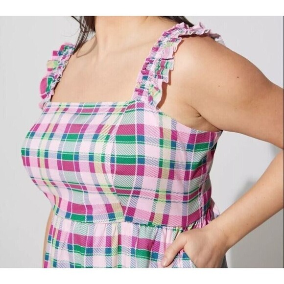 TORRID Pink & Green Mini Poplin Tiered Ruffle Strap Dress Size 00 (10) - Picture 13 of 13